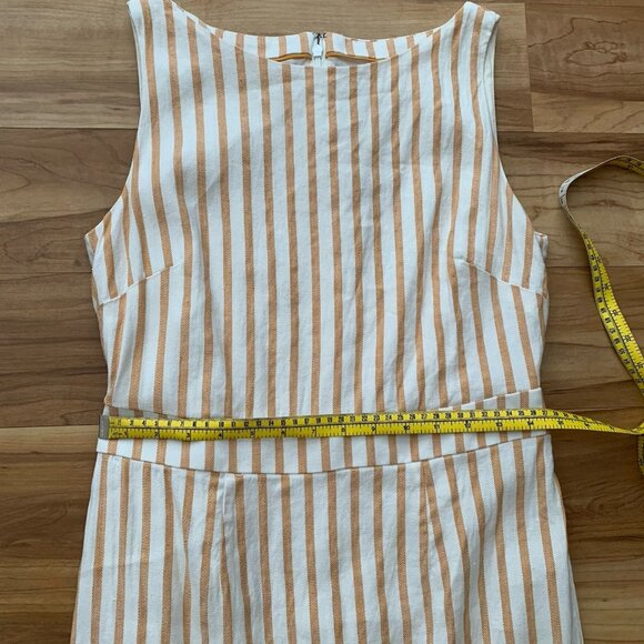 Boden Womens Maggie Sheath Linen Dress Midi Size 6 White Tan Striped Lined - Picture 3 of 13